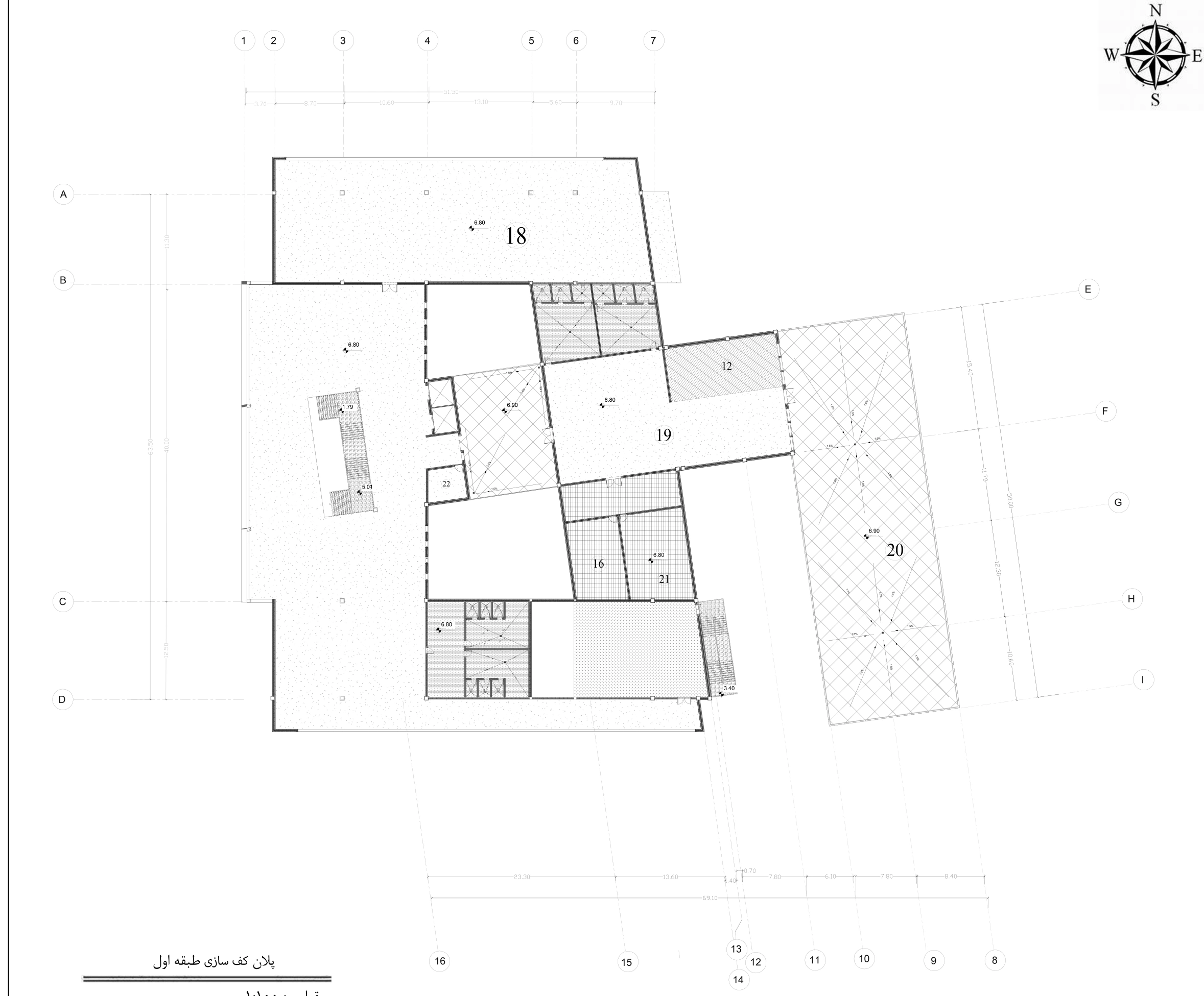 Original A-07 first-floor finishes plan with room and material keys