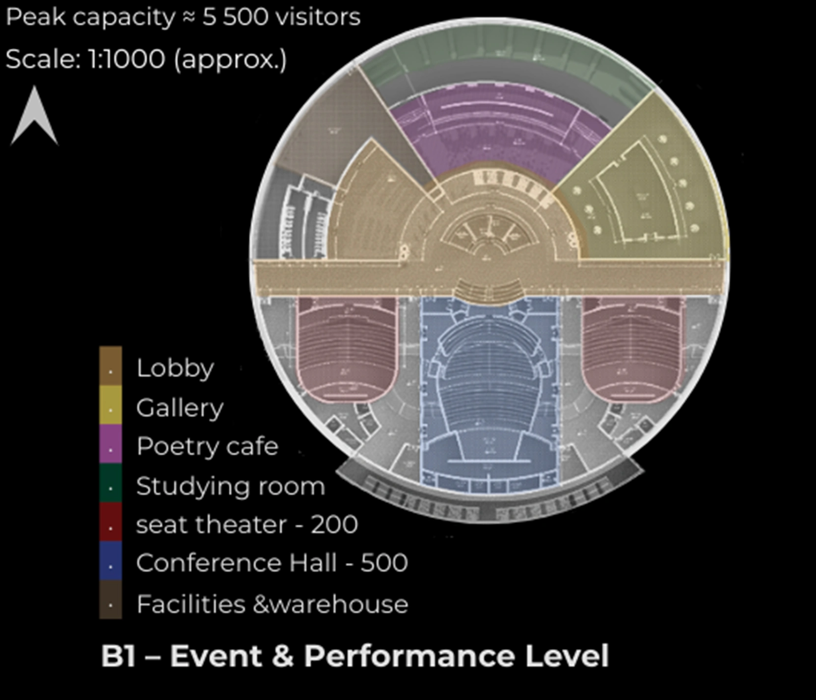 Nexus original B1 / Event level plan and programme legend