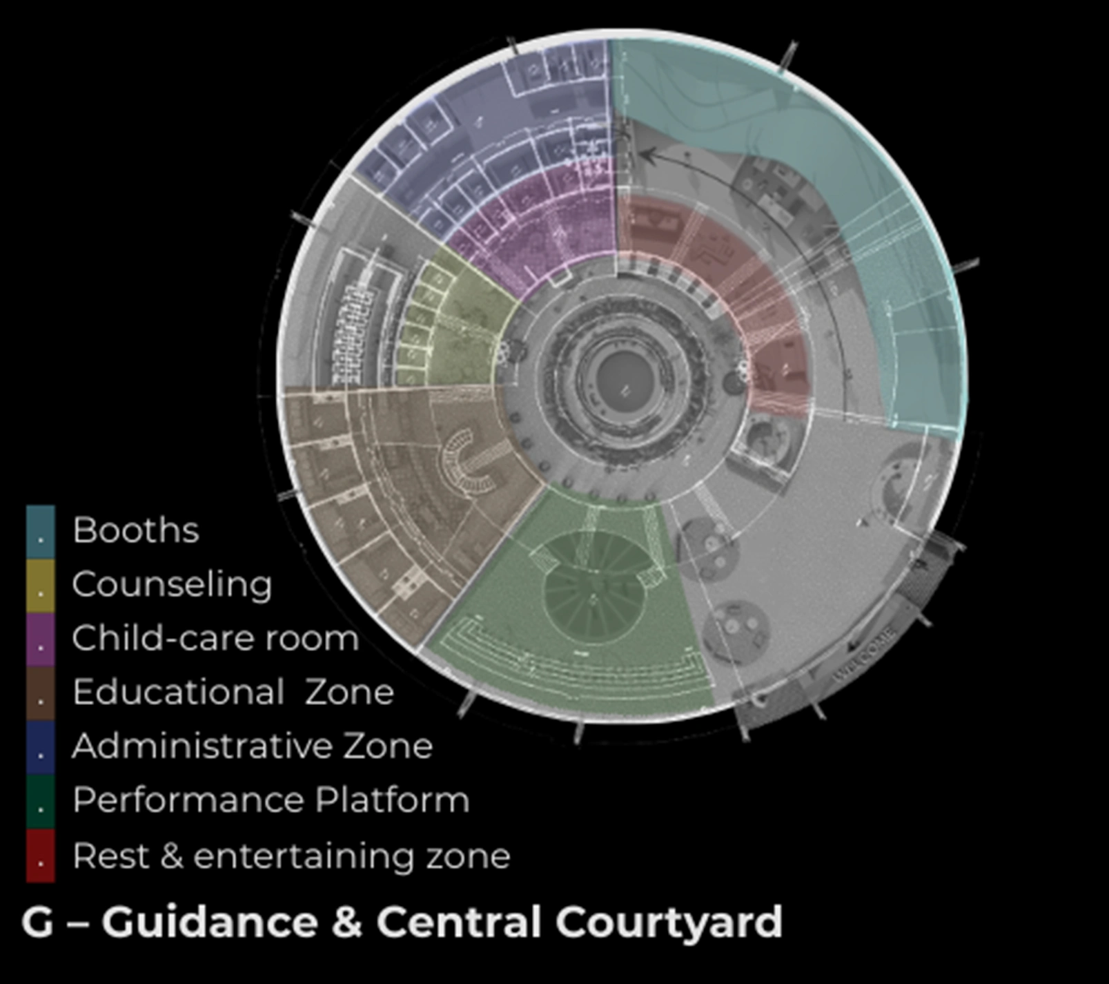 Nexus original G / Courtyard plan and programme legend
