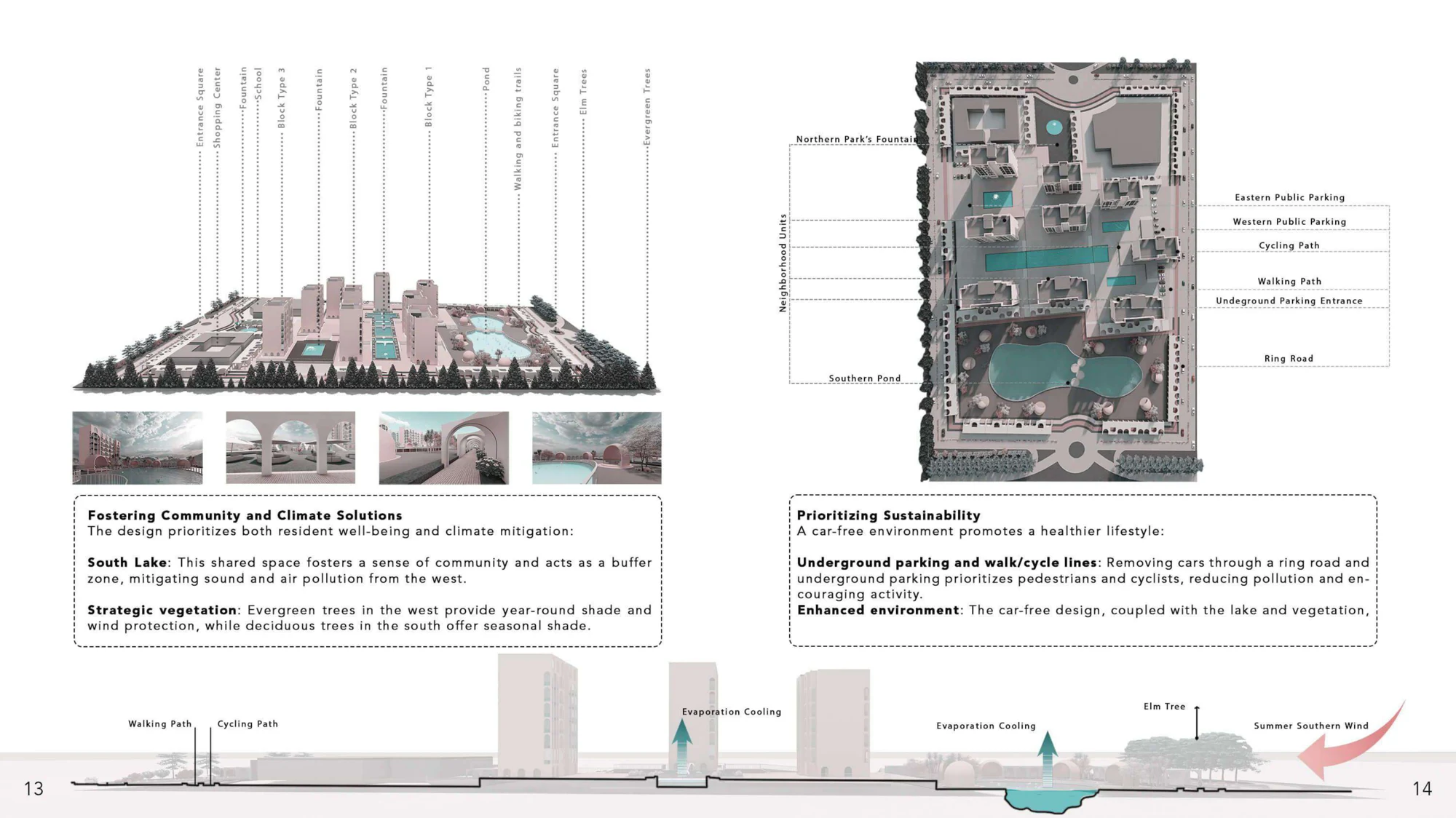 Residential complex portfolio spread with site plan and elevations