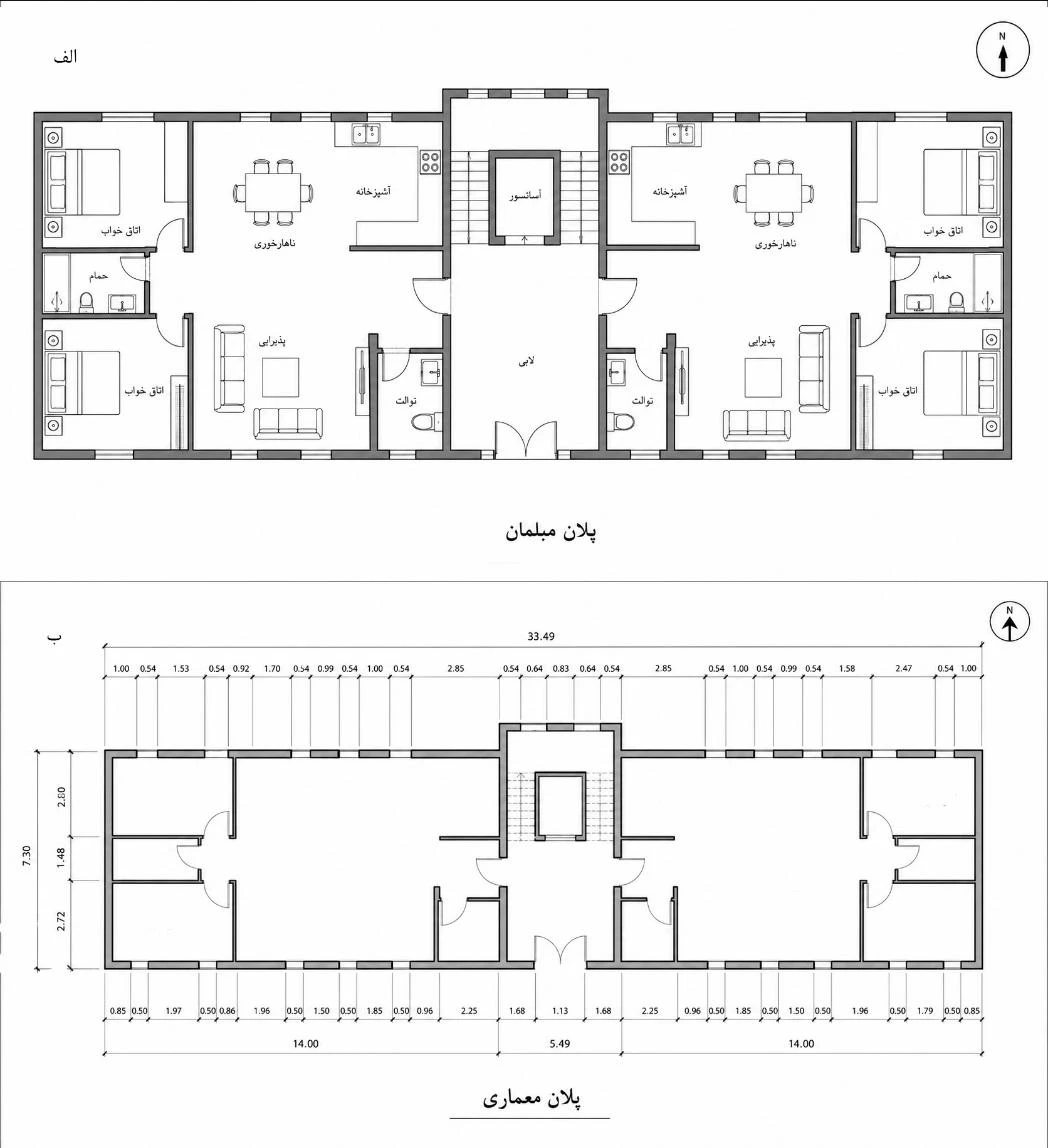 Furnished and dimensioned R3 residential plans developed in the thesis